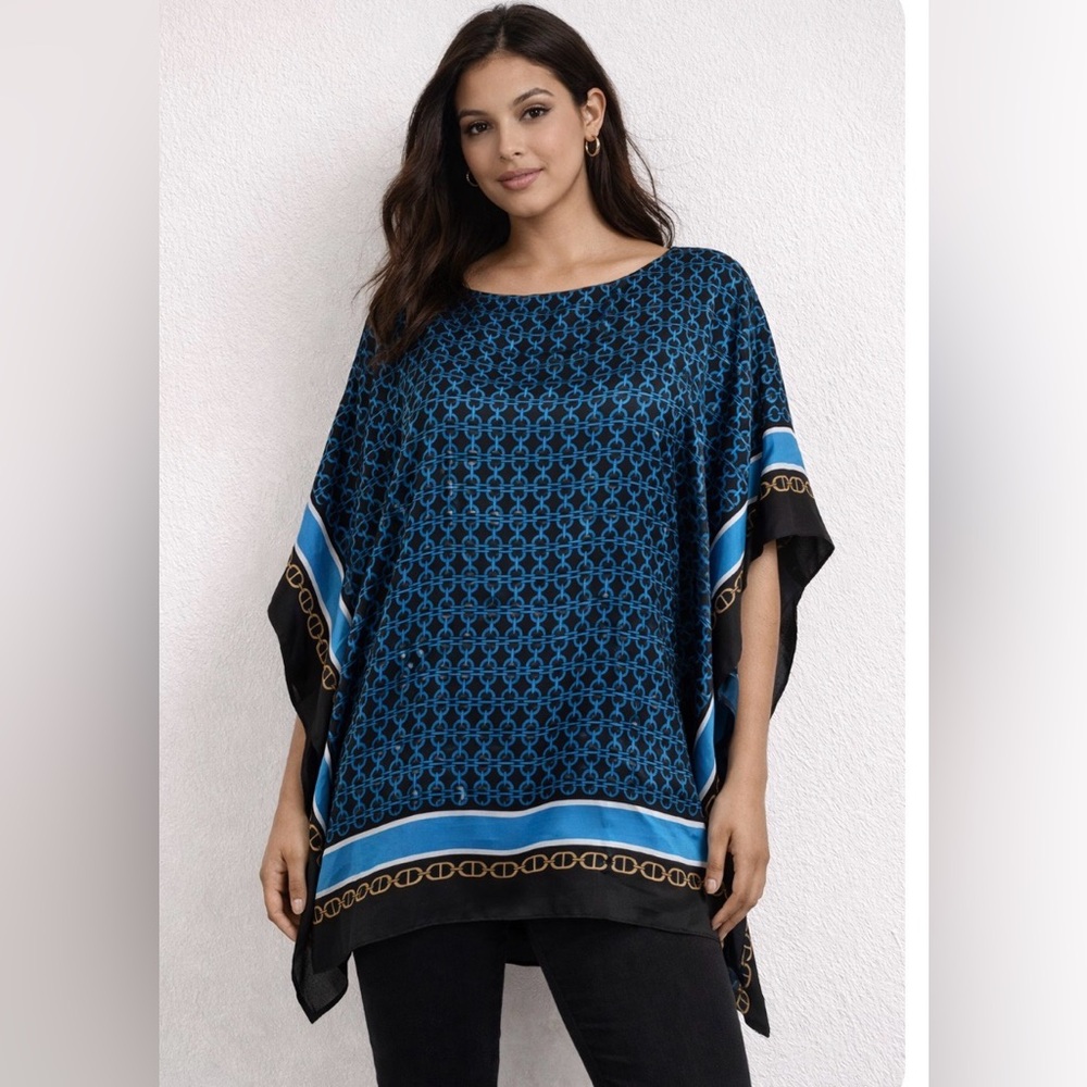 Michael Kors Black and Blue Patterned Blouse